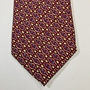 Robert Talbott Red Maroon Yellow Blue Foulard Geometric Silk Tie USA Hand Sewn
